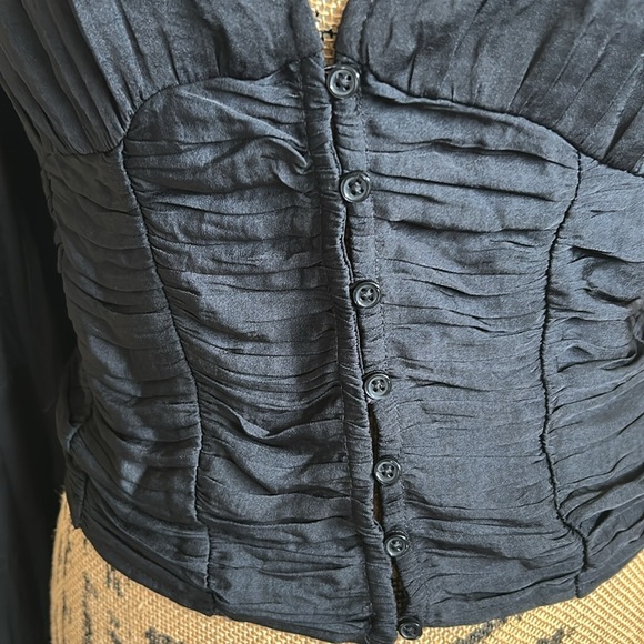 NWT Free People Meet Me There Tie Neck Button Front Blouse Top in Black size S - Picture 3 of 16